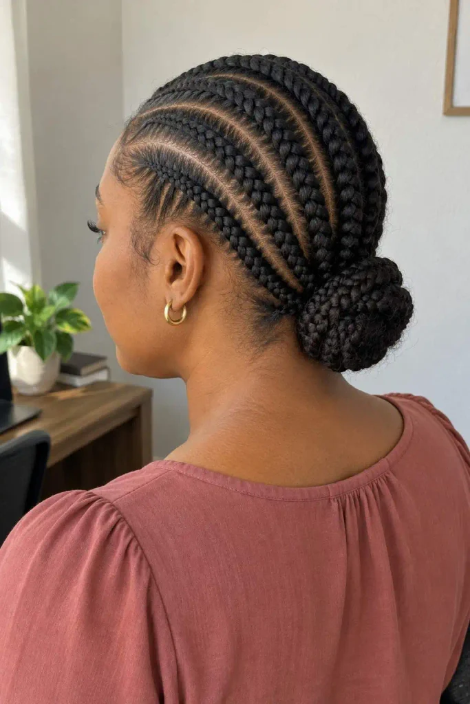 Cornrows into a low bun