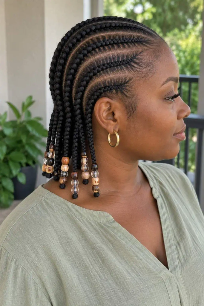 Cornrows with beads on natural hair