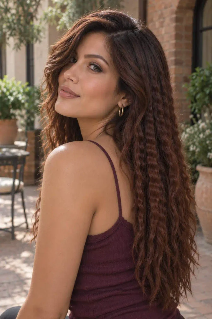 Crimped Soft Side Part Hair