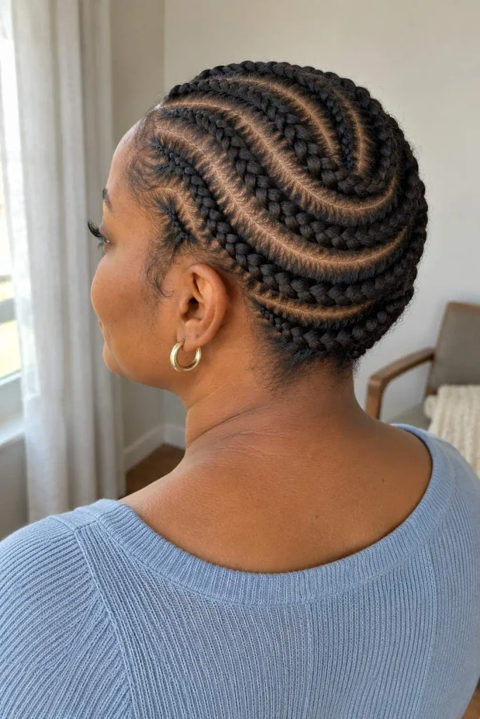 Crown cornrows on natural hair