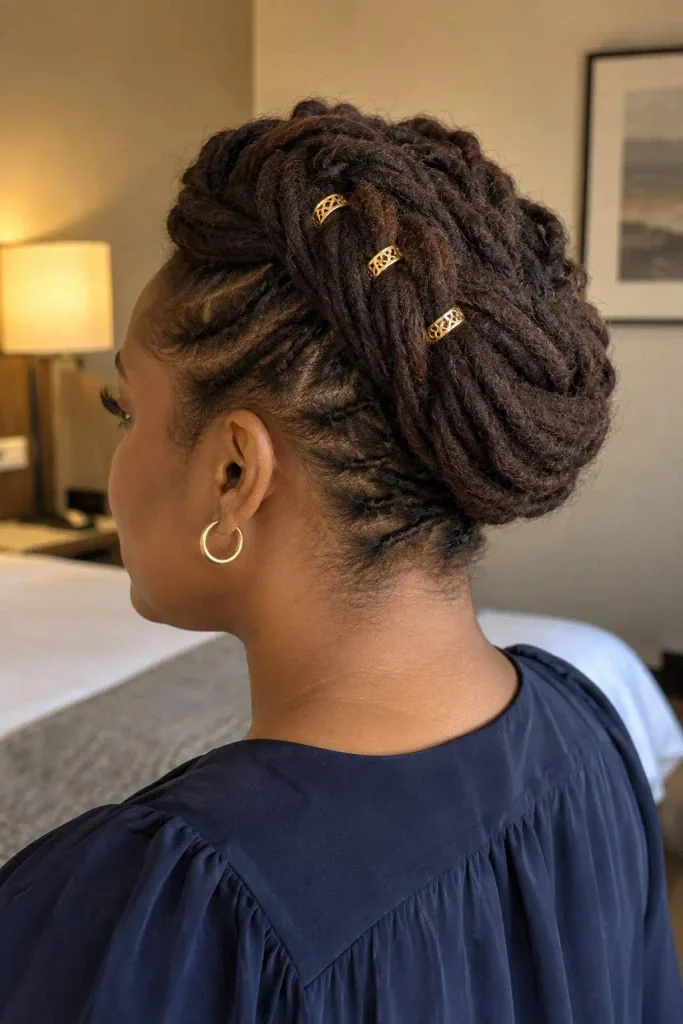 Crown loc updo with cuffs