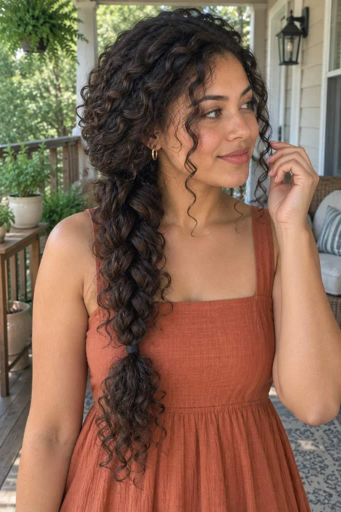 Curly Hair Loose Side Braid