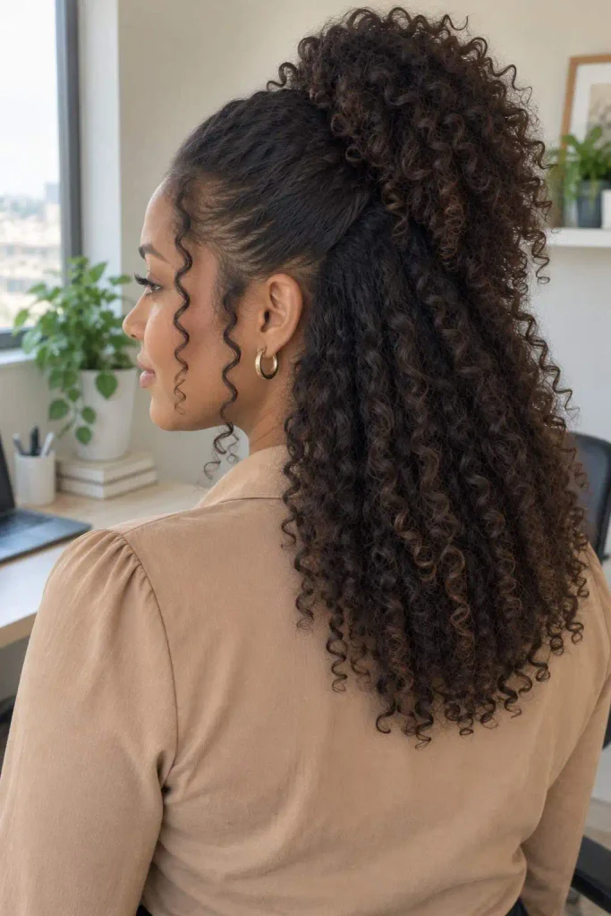 Curly Half-Up Puff for Work