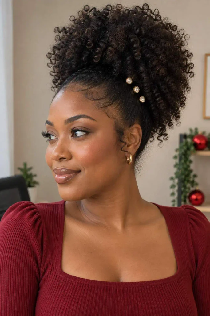 Curly High Puff With Pins