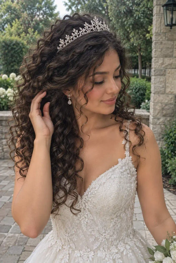 Curly Wedding Hair With Tiara