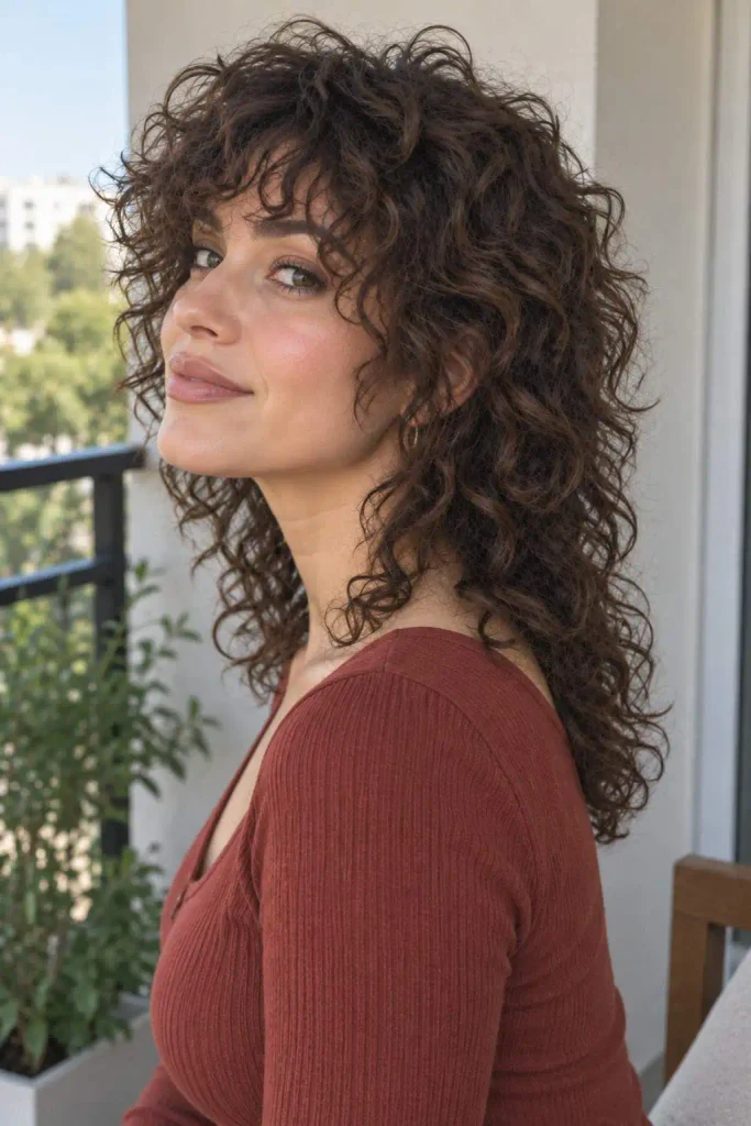 Curly Wolf Shag With Bangs