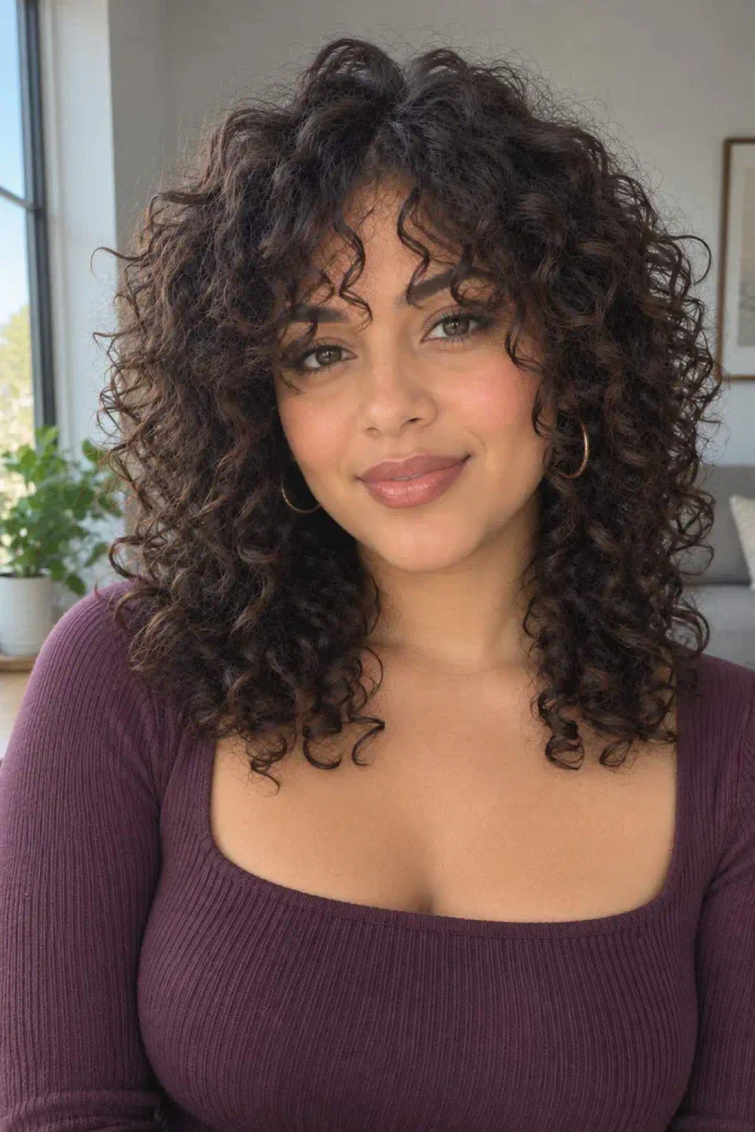 Curly bangs for round faces