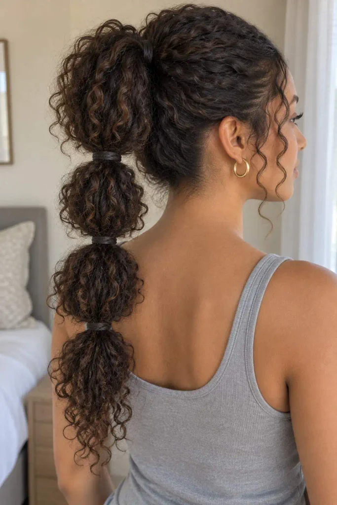 Curly hair bubble ponytail