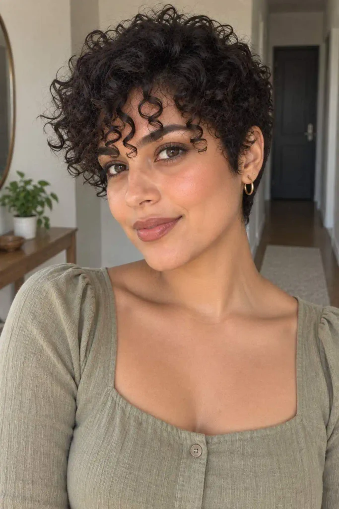 Curly pixie with spiral bangs