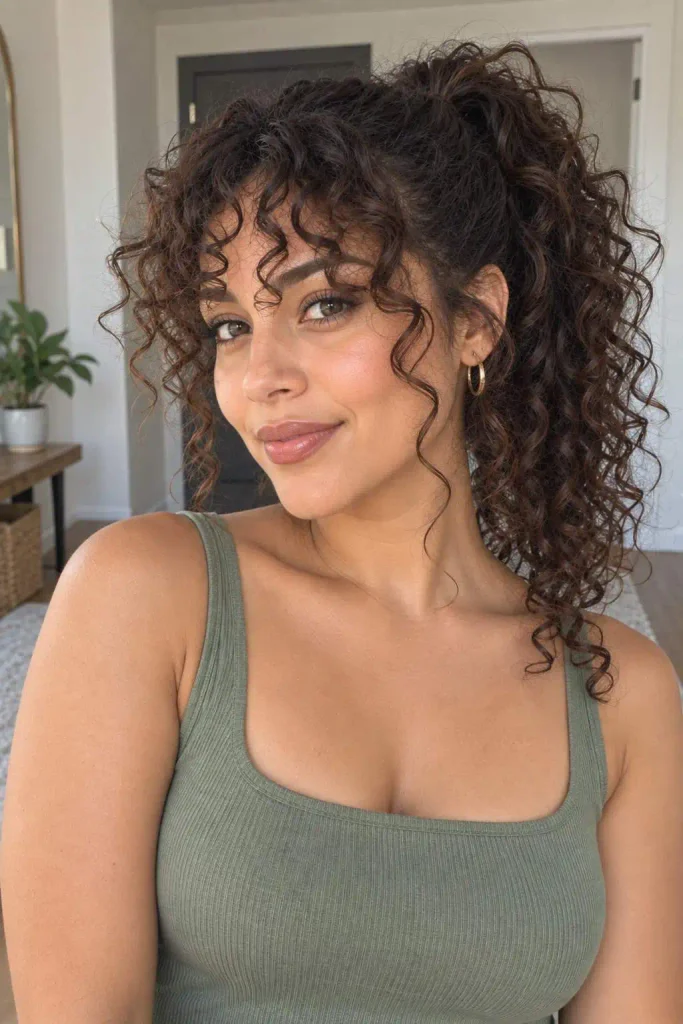 Curly ponytail with loose bangs