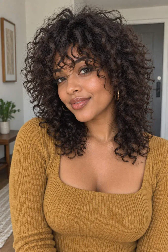 Curly shag with feathered fringe