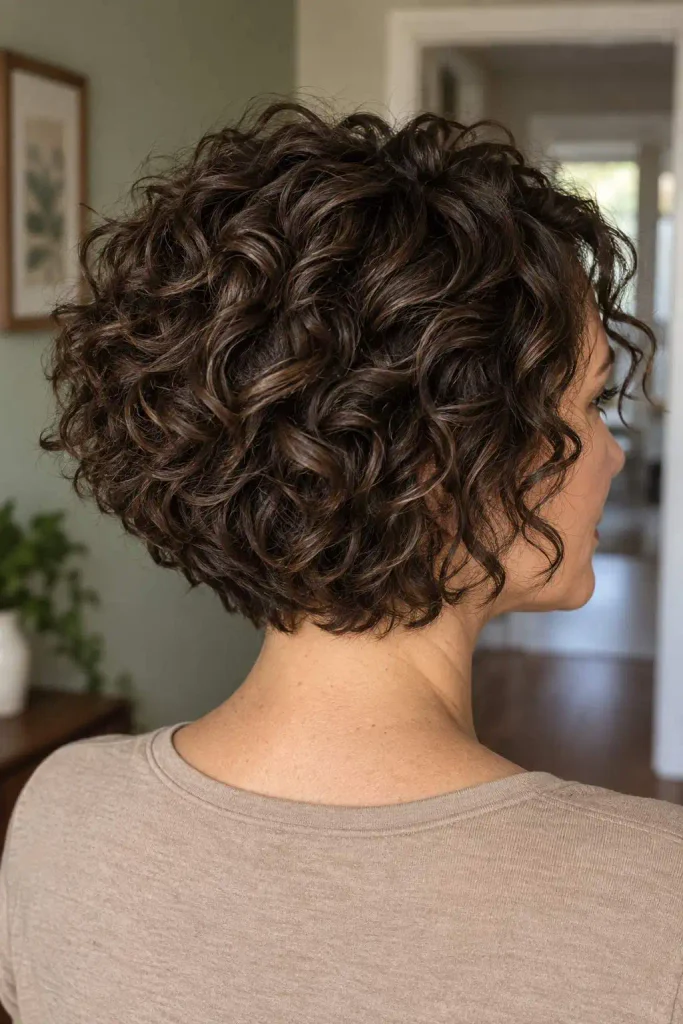 Curly stacked bob for fine hair