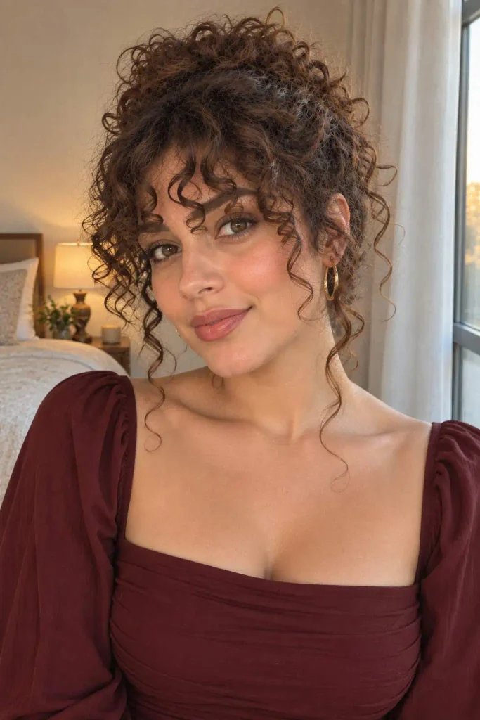 Curly updo with soft bangs