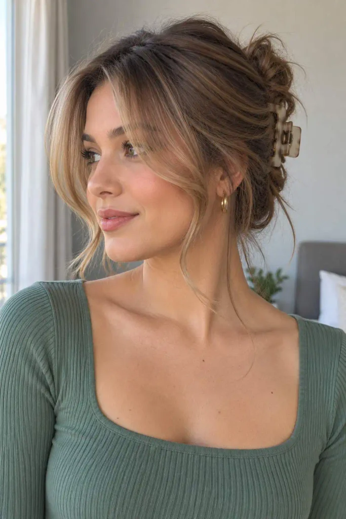 Curtain Bangs Claw Clip Updo