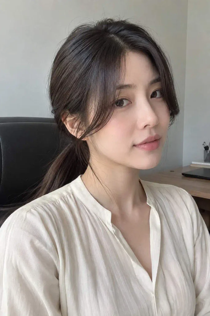 Curtain Bangs With Low Ponytail