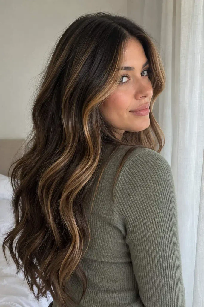 Dark Brunette Caramel Ribbon Highlights