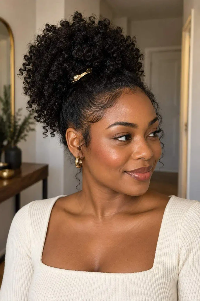Defined curly high party puff