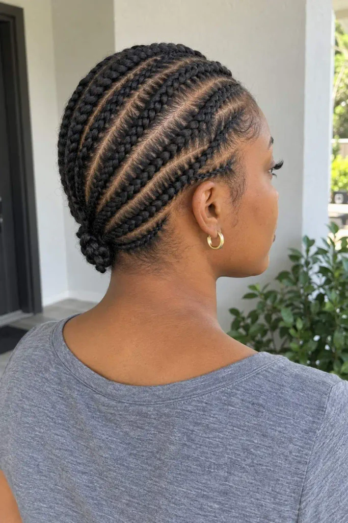 Diagonal cornrow pattern on natural hair