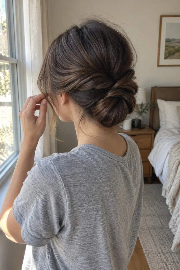 Easy Twisted Low Bun Updo