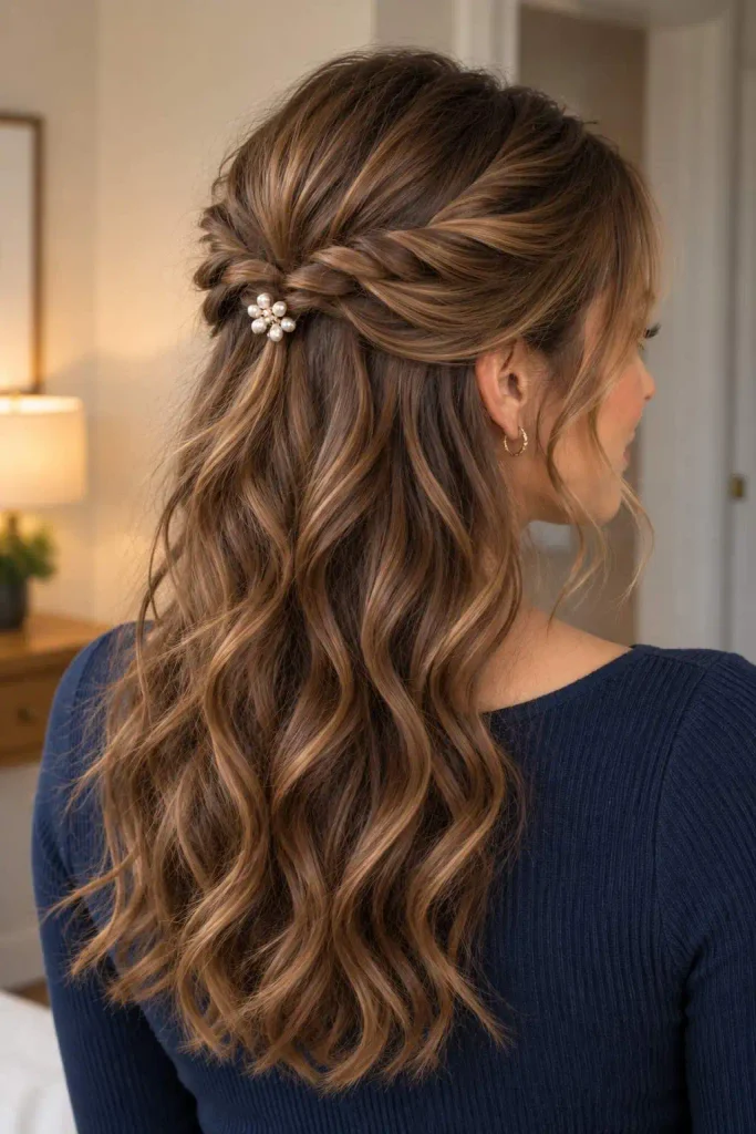 Easy twisted half-up party hair