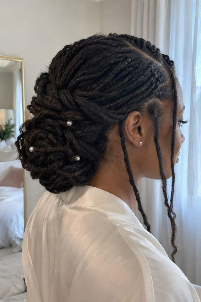 Elegant wedding loc updo