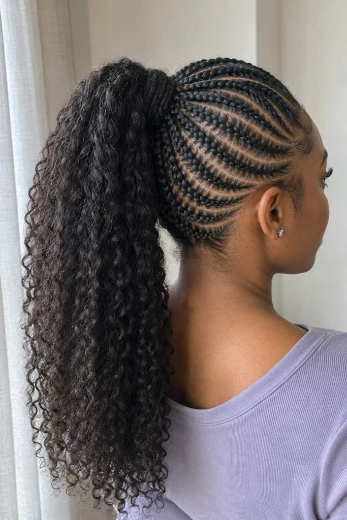 Fan Cornrows Into a Ponytail