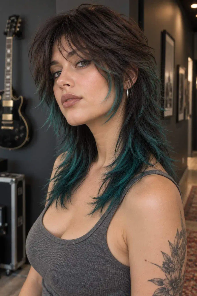 Feminine Mullet Shag Vivid Tips