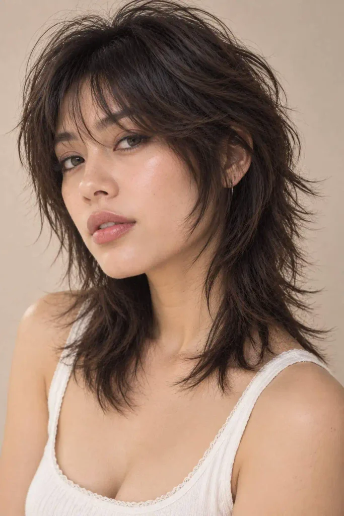 Feminine Mullet Shag Wispy Bangs