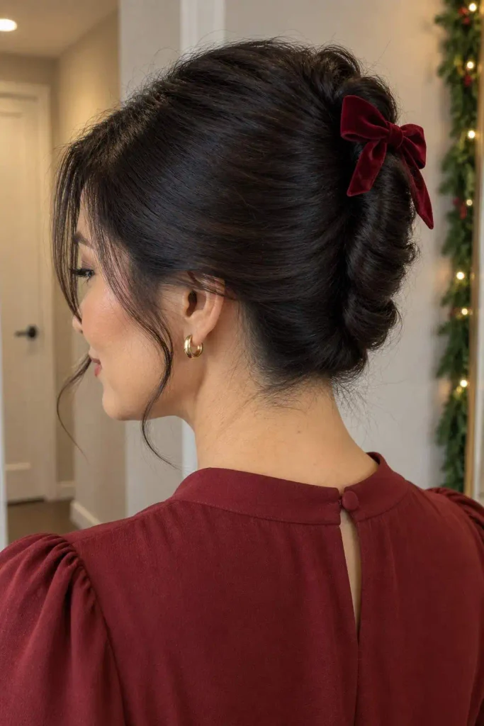 Festive French Twist With Bow