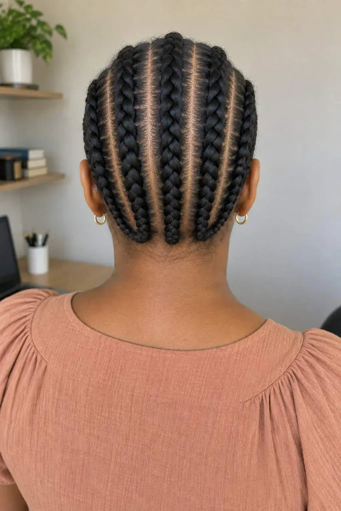 Five-line cornrows on natural hair