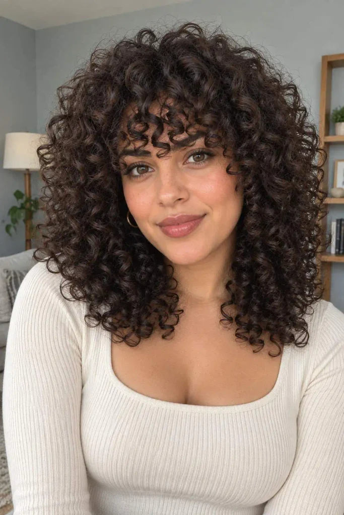 Full curly fringe with volume