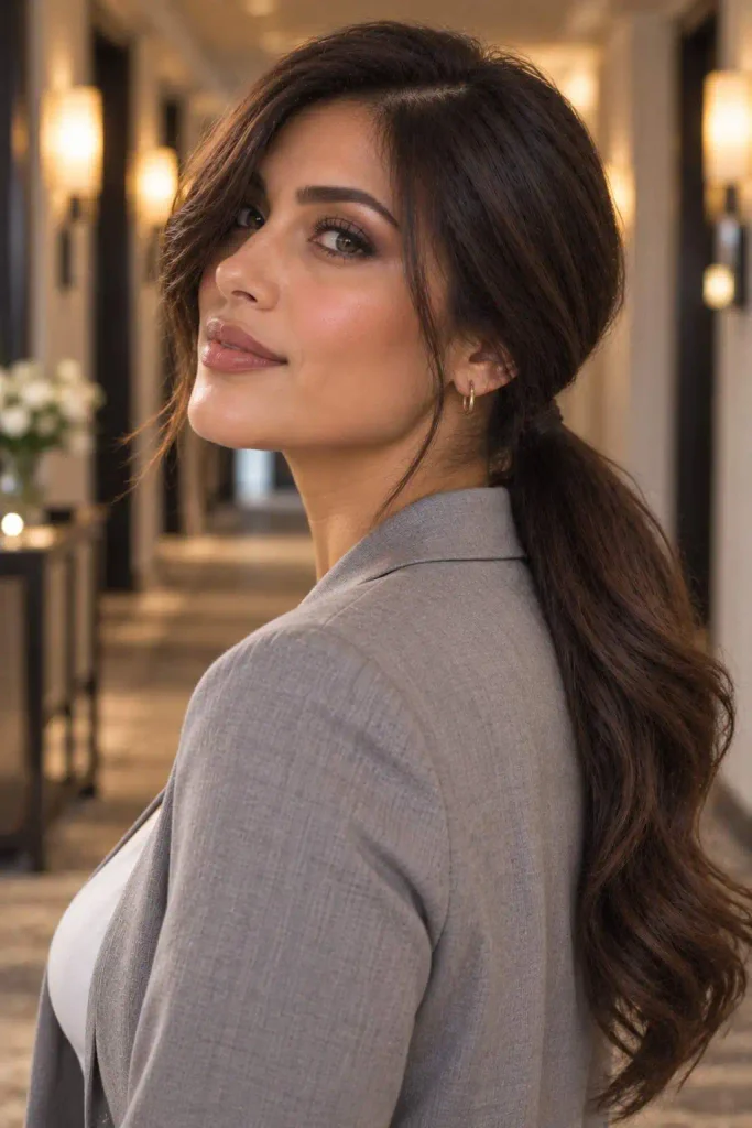 Gathered Low Side Part Ponytail