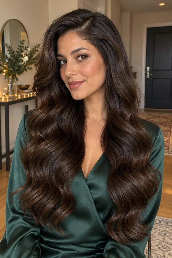 Glossy Hollywood waves for long hair
