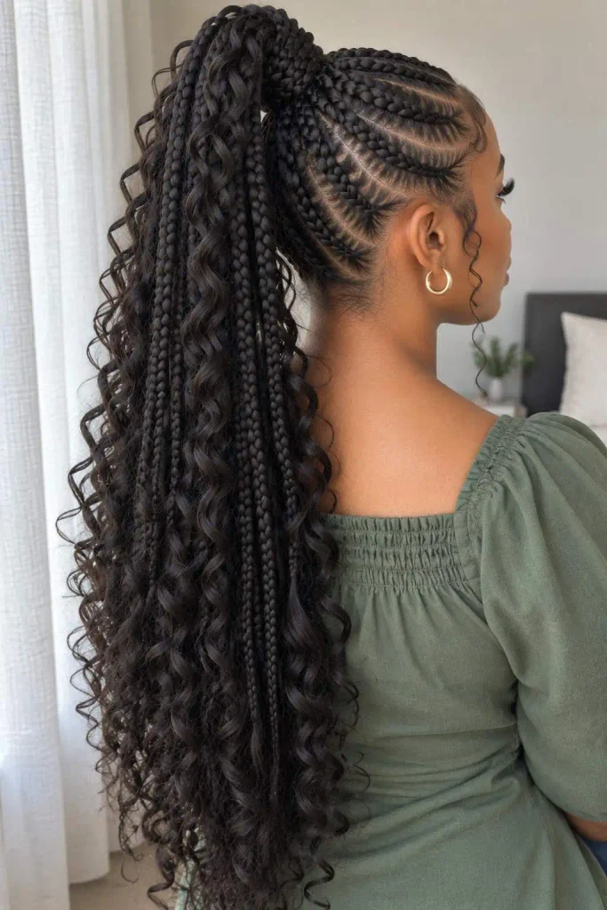 Goddess Braid Ponytail With Curls