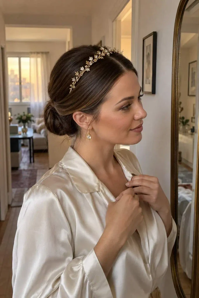 Gold Tiara Center Part Bun