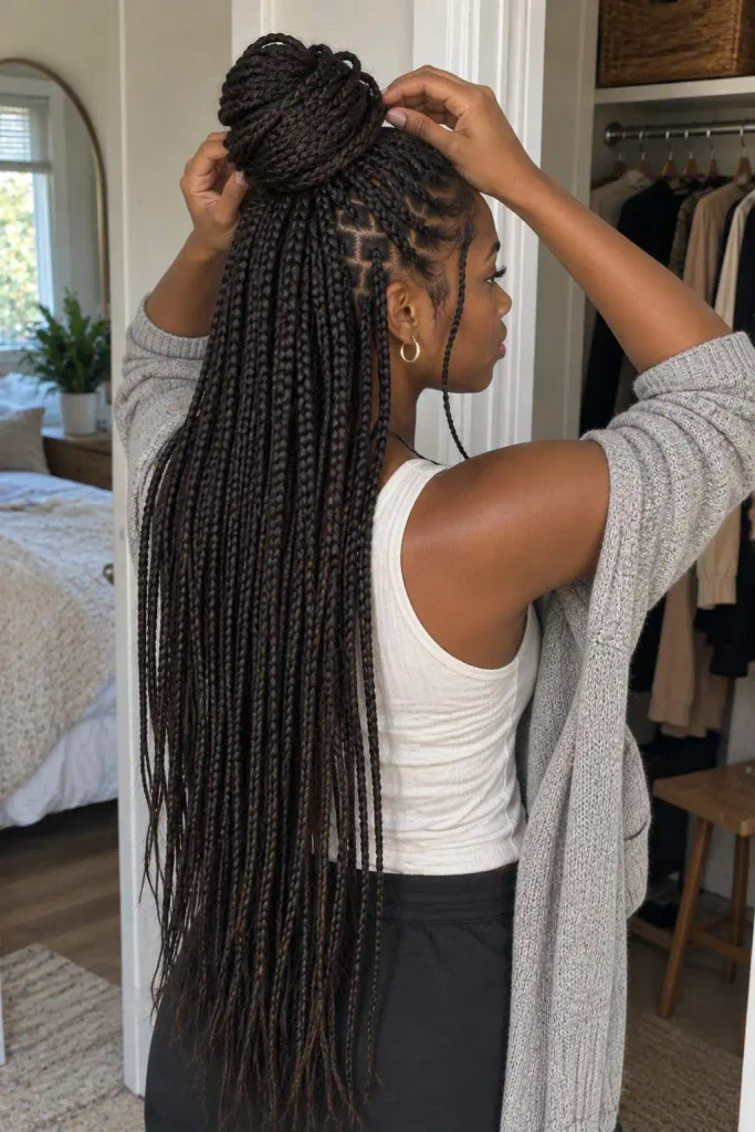 Half-Up Knotless Braid Bun
