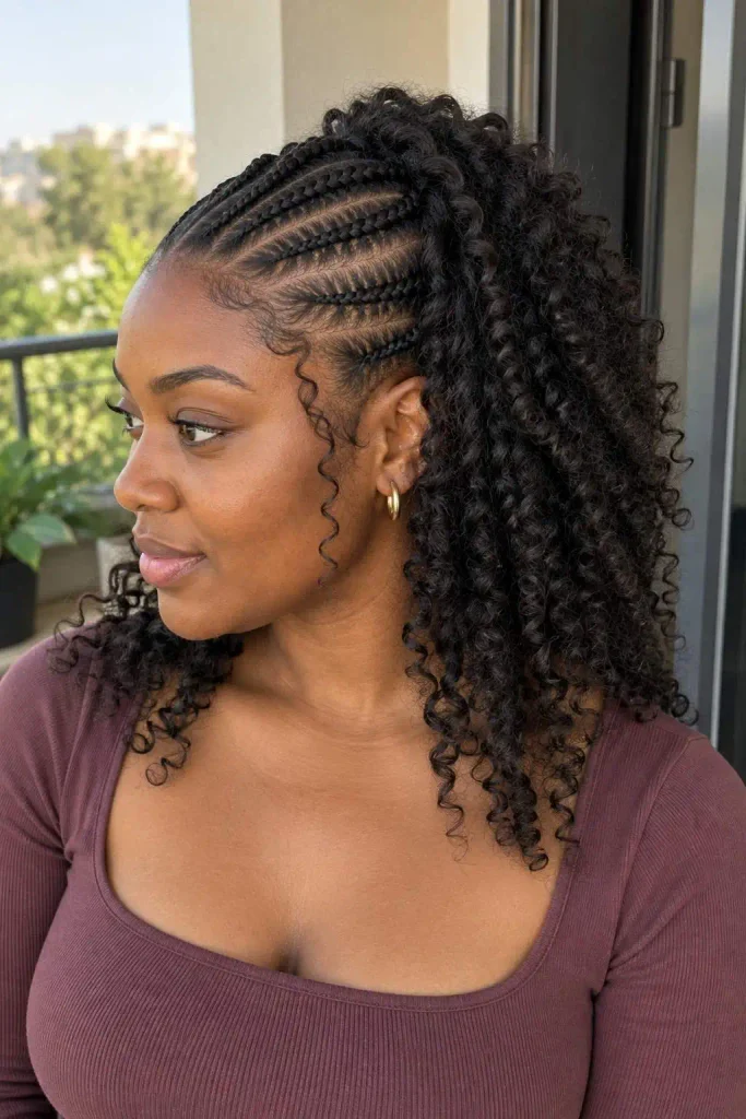 Half-cornrows with loose curls