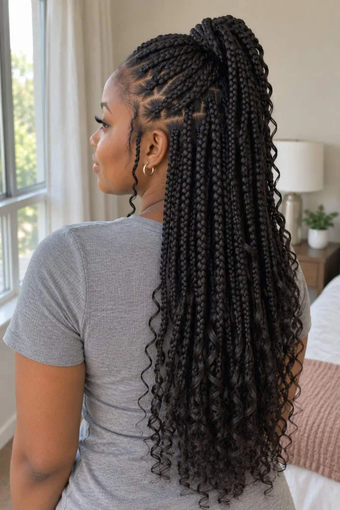 Half-up half-down box braids