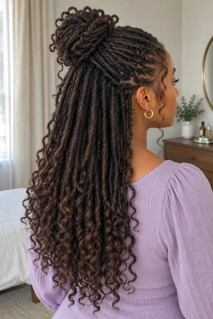 Half-up half-down locs with curls