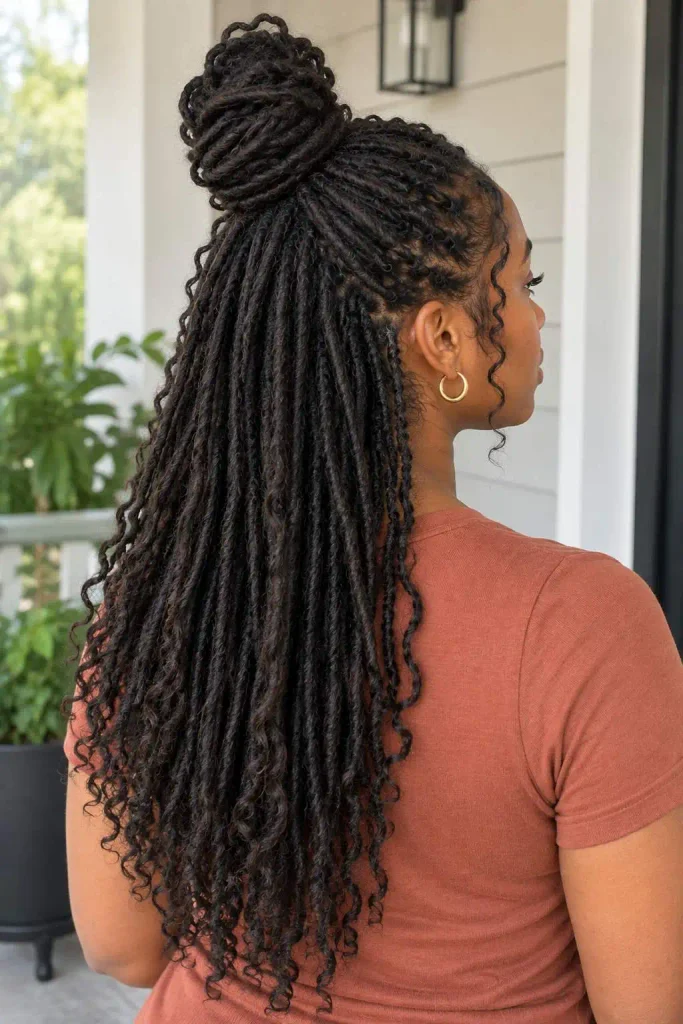 Half-up loc top knot