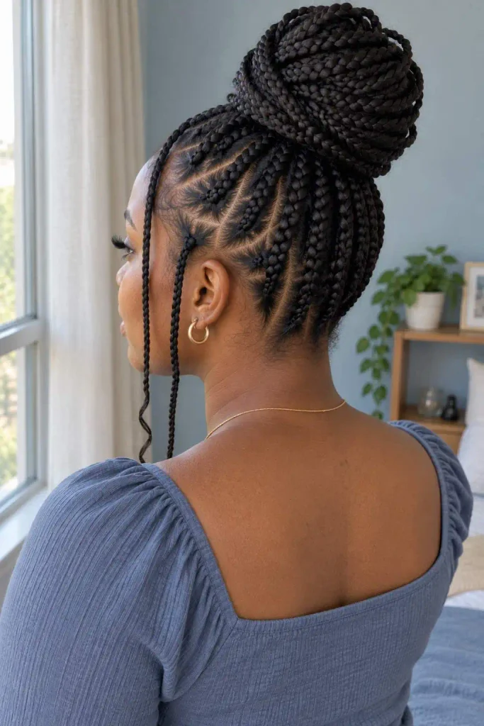 High bun box braids