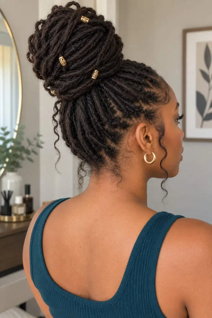 High loc bun with cuffs