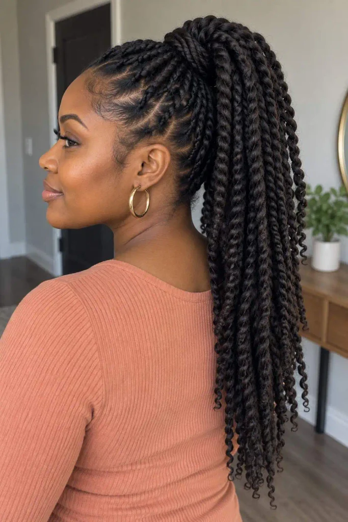 High ponytail two strand twists