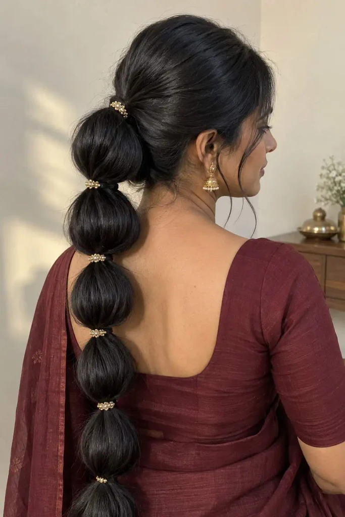 Indian bubble ponytail with accessories