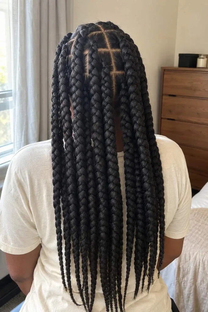 Jumbo box braids with clean parts