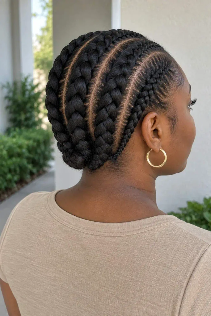 Jumbo cornrows on natural hair