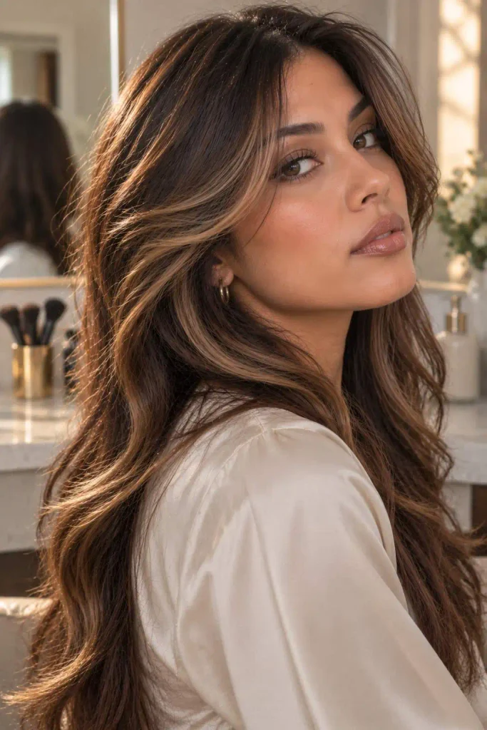 Layered Brunette Halo Highlights