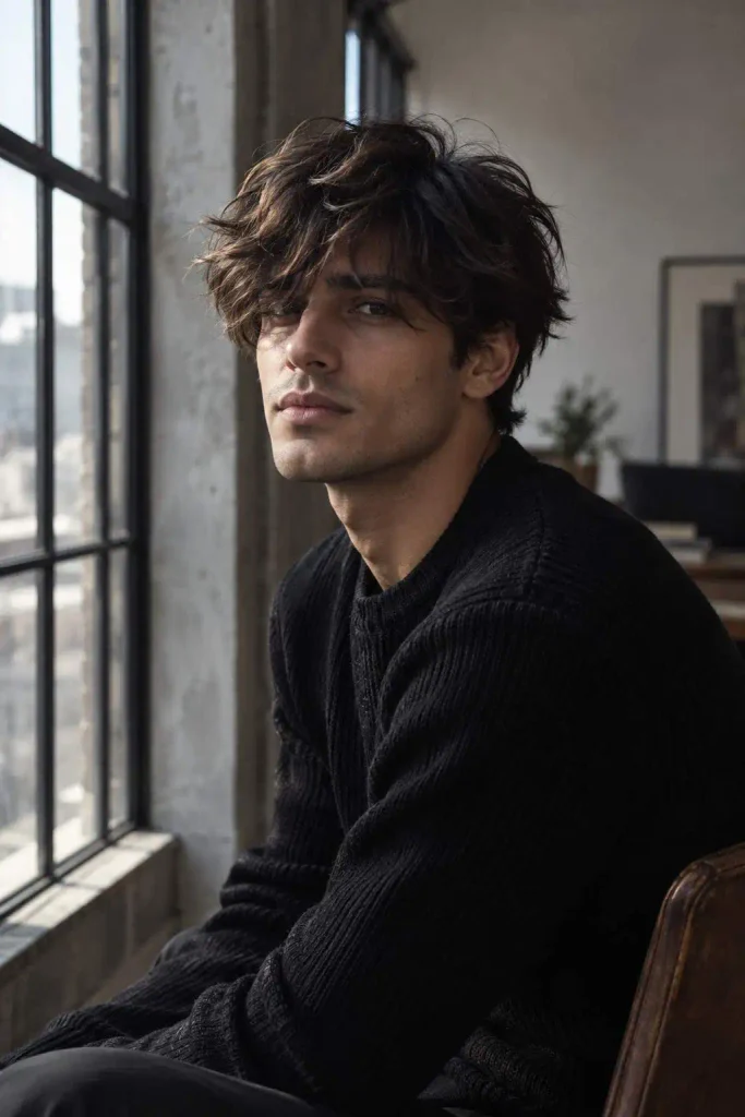 Long Messy Textured Fringe Men