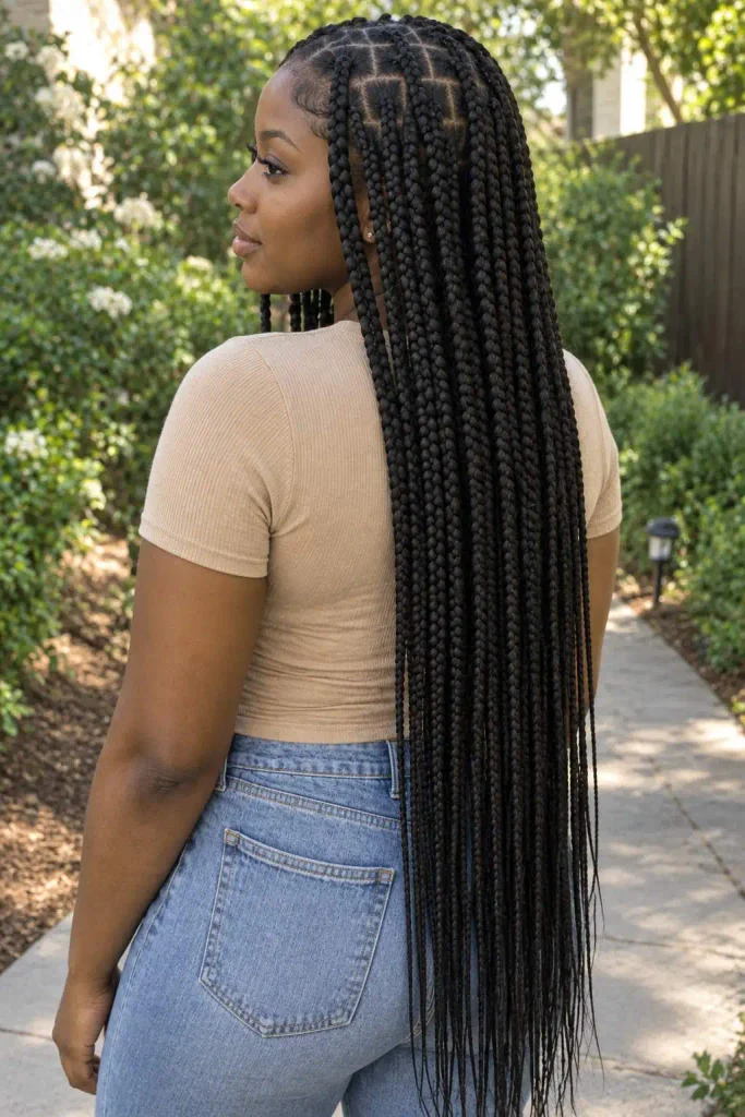 Long waist-length box braids