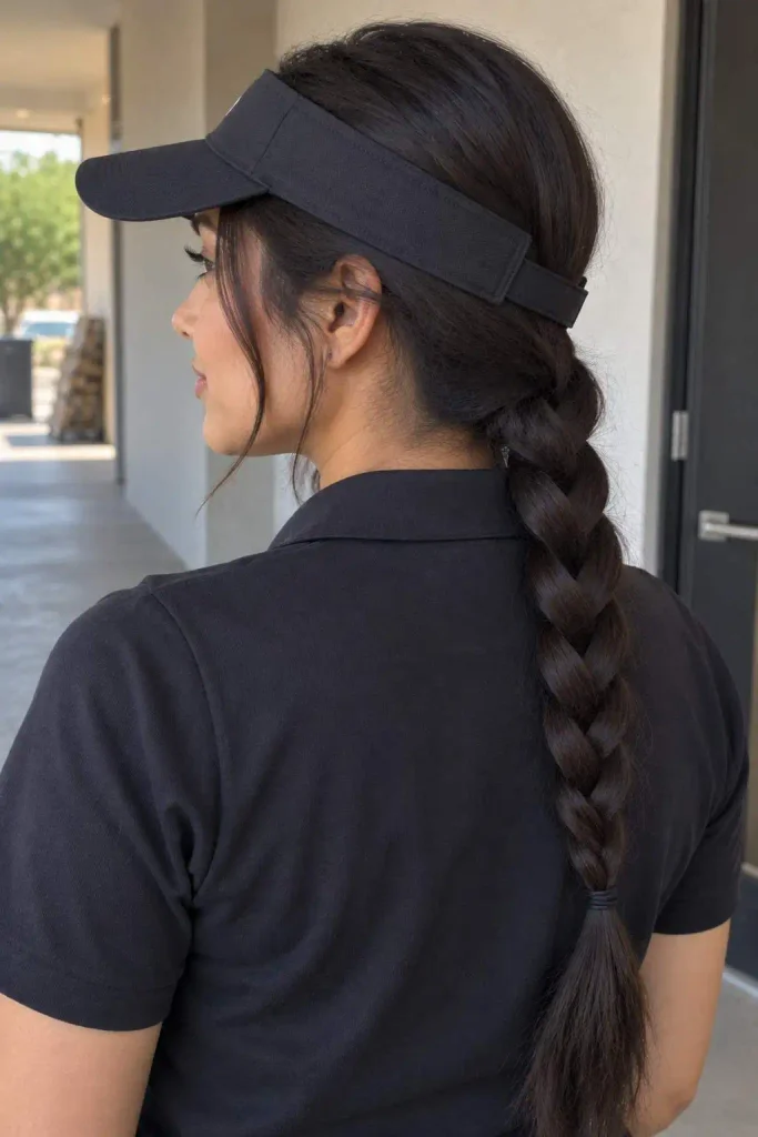 Low Braid Under a Work Hat